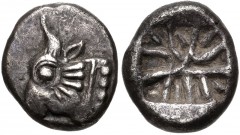 LYCIA, Uncertain. Circa 520-470/60 BC. AR Third Stater (12mm, 2.99 g). Predynastic period. Head of bull or calf left / Incuse square with internal lines of uncertain pattern. Falghera –; Reuter –; Tra
