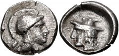 DYNASTS of LYCIA. Vekhssere II(?). Circa 410/00-390/80 BC. AR Stater (21mm, 8.27 g, 7h). Patara mint. Helmeted head of Athena right / Head of Hermes left, wearing winged petasos; P-T (in Lycian) to ri