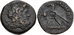 PTOLEMAIC KINGS of EGYPT. Ptolemy VI Philometor. First sole reign, 180-170 BC. Æ Obol (25mm, 12.57 g, 12h). Cyprus mint. Diademed head of Zeus-Ammon right / Eagle with closed wings standing left on th