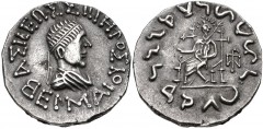BAKTRIA, Indo-Greek Kingdom. Hermaios Soter. Circa 105-90 BC. AR Tetradrachm (24mm, 9.53 g, 12h). Posthumous issue struck by Indo-Skythians near Kabul, circa 80-75 BC. Diademed and draped bust right /