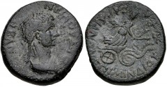 LYDIA, Sardis. Claudia Octavia. Augusta, AD 54-62. Æ (18mm, 6.12 g, 12h). Mindios, strategos for the second time. Struck under Nero, circa AD 60. Draped bust right, wearing wreath of grain ears / Deme