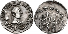 BAKTRIA, Indo-Greek Kingdom. Hermaios Soter. Circa 105-90 BC. AR Tetradrachm (27mm, 9.65 g, 12h). Posthumous issue struck by Indo-Skythians near Kabul, circa 80-75 BC. Diademed and draped bust right /
