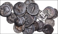 GREEK. Magna Graecia & Sicily. Lot of twenty-three (23) AR fractions. All coins: Broad range of types. Coins Fair to VF, a number of coins porous and chipped. LOT SOLD AS IS, NO RETURNS. Twenty-three 