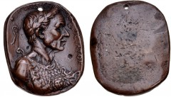 ITALY. Julius Caesar (100-44 BC). Æ Plaquette (38mm, 52.51 g). By an uncertain artist, circa early 16th century. IVLIVS CA-ESAR DICTATOR, laureate and cuirassed bust right, wearing aegis; star and lit