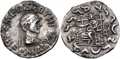 BAKTRIA, Indo-Greek Kingdom. Hermaios Soter. Circa 105-90 BC. AR Tetradrachm (26mm, 9.56 g, 121h). Posthumous issue struck by Indo-Skythians near Kabul, circa 80-75 BC. Diademed and draped bust right 
