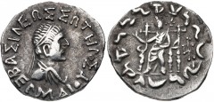BAKTRIA, Indo-Greek Kingdom. Hermaios Soter. Circa 105-90 BC. AR Tetradrachm (26mm, 9.61 g, 12h). Posthumous issue struck by Indo-Skythians near Kabul, circa 80-75 BC. Diademed and draped bust right /