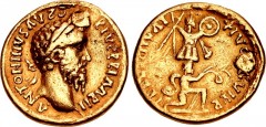 ANCIENT COINS USED IN INDIA & INDIAN IMITATIONS. Antoninus Pius. AD 138-161. AV Aureus (20mm, 6.53 g, 3h). Indian imitation. ΛNTONINVS ΛVZU PIV(retrograde S) PP IMP II, laureate head right / TPBVICIIV