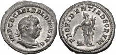 Balbinus. AD 238. AR Denarius (20mm, 3.44 g, 5h). Rome mint. 1st emission. IMP C D CAEL BALBINVS AVG, laureate, draped, and cuirassed bust right / PROVIDENTIA DEORVM, Providentia, draped, standing fac