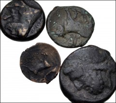 GREEK. Magna Graecia & Sicily. Lot of four (4) bronze from Apulia and Campania. Includes: (a) APULIA, Arpi. Circa 325-275 BC. Æ 21mm. Head of Zeus / Boar. HN Italy 642 // (b) CAMPANIA, Neapolis. Circa