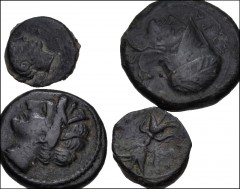 GREEK. Magna Graecia & Sicily. Lot of four (4) bronze of Syracuse. Includes: (a) Second Democracy. Onkia. Head of Arethousa / Octopus. HGC 2, 1434 // (b) Dionysios I. Litra. Head of Athena / Hippocamp