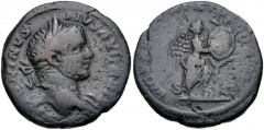 Caracalla. AD 198-217. Æ As (24mm, 8.63 g, 6h). British Victory type. Rome mint. Struck AD 211. Laureate head right, with slight drapery / Victory standing right, with foot on uncertain object, inscri