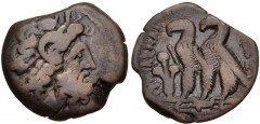 PTOLEMAIC KINGS of EGYPT. Kleopatra III & Ptolemy IX Soter II (Lathyros). 116-107 BC. Æ Obol (20mm, 5.48 g, 12h). Kyrene mint. Diademed head of Zeus-Ammon right / Two eagles with closed wings standing