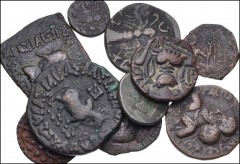 MIXED. Ancient Greece to Indian. Lot of fifty-eight (58) BI and Æ denominations. Includes: Mostly Kushan and Kushan-related Æ issues (34). Remainder of lot includes 3 ancient Greek Æ, 7 Indo-Greek and