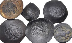 BYZANTINE. Comnenus and Angelus Dynasties. Lot of fourteen (14) BI and Æ denominations. Includes: Mostly issues of Manuel I Comnenus, including an aspron trachy, three Æ tetartera and one Æ half tetar