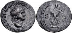 Nero. AD 54-68. Æ As (29mm, 9.88 g, 6h). Lugdunum (Lyon) mint. Struck circa AD 65. NERO CLAVD CAESAR AVG GERMANICVS, Bare head right, globe at point of neck; c/m: [S]PQR within rectangular incuse / PO
