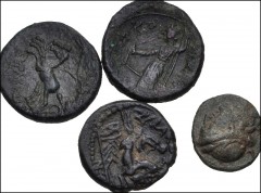 GREEK. Magna Graecia & Sicily. Lot of four (4) Syracusan bronzes from the Roman Rule. Includes: Æ 18mm. Laureate head of Zeus left / Nike driving biga right // Æ 21mm. Laureate head of Zeus left / Nik