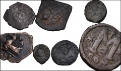 BYZANTINE. Lot of six (6) bronzes and one (1) silver hexagram. Includes: Anastasius I: SB 21 and 29 // Constans II. AR Hexagram. SB 992. Æ Follis. SB 1000 (2 coins), and Half Follis. SB 1057 and 1060.