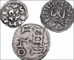 EARLY MEDIEVAL. Miscellaneous. Lot of three (3) AR denominations. Includes: Issues include immobilized denier of Melle mint of Charles le Chauve or Charles le Simple (the Simple) // Denier of Valence 