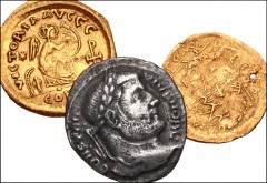 MIXED. Lot of three (3) Roman Imperial and Byzantine AV & AR. Includes: Constantius I. AR Argenteus // Justinian I. AV Semissis and Tremissis. Fine to VF, scratches, the tremissis holed and a rotated 
