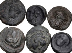 GREEK. Magna Graecia & Sicily. Lot of eight (8) scarce Sicilian Æ. Includes: Kentoripiae // Kephaloidion (2 coins) // Kimissa // Lilybaion // Menainon // Motya // Nakona. Fair to VF, mostly with patin