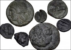 GREEK. Magna Graecia & Sicily. Lot of seven (7) Sicilian Æ. Includes: Leontini // The Mamertini (2 coins) // Solus // Thermae (3 coins). Fine to Near VF, mostly with patinas, several with porosity and