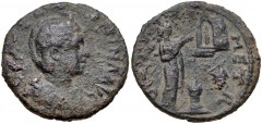 PHOENICIA, Tyre. Salonina. Augusta, AD 254-268. Æ Dichalkon (28mm, 14.10 g, 5h). Draped bust right, wearing stephane / Sacrifice to Melqart-Hercules: Tyche-Astarte standing right, both arms uplifted t