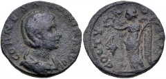 PHOENICIA, Tyre. Salonina. Augusta, AD 254-268. Æ Dichalkon (27mm, 12.32 g, 7h). Draped bust right, wearing stephane / Victory standing left, holding wreath and palm frond; murex shell to left. Rouvie