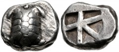 ISLANDS off ATTICA, Aegina. Circa 456/45-431 BC. AR Stater (18mm, 12.19 g, 6h). Land tortoise with segmented shell / Large square incuse with skew pattern. Meadows, Aegina, Group IIIb; HGC 6, 437. VF,