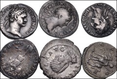 ROMAN. Imperial. Lot of ten (10) denarii. Includes: Domitian. Minerva // Nerva. Clasped hands before aquila set on prow // Trajan. Trophy // Trajan. Danube // Hadrian. Pietas // Faustina Jr. Juno // S