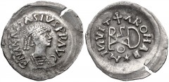 GEPIDS. Uncertain king. 454-552. AR Quarter Siliqua (16mm, 0.83 g, 6h). Imitating a Ravenna mint Quarter Siliqua of Theoderic in the name of Anastasius I. Sirmium mint. Pearl-diademed, draped, and cui