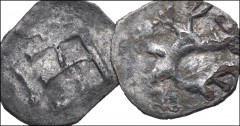 BULGARIA, Second Empire. Ivan Šišman. 1371–1395. BI Trachy (15mm, 1.15 g, 12h). Shishman monogram / Cross. Dochev 4530; Youroukova & Penchev 129. Good Fine. Lot also includes a second BI Trachy of Iva