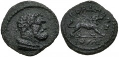 LYDIA, Gordus-Julia. Pseudo-autonomous issue. Late 2nd-mid 3rd centuries AD. Æ (15mm, 1.31 g, 6h). Bearded bust of Hercules right, wearing lion skin around neck / Lion advancing right. BMC 15. VF, gre