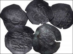 BYZANTINE. Lot of five (5) late bronzes from the Fitts Collection. Includes: Alexius III Angelus-Comnenus. 1195-1203. BI Aspron Trachy. Constantinople mint. DOC 3; SB 2012. VF, find patina with green 