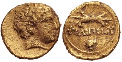 KINGS of MACEDON. temp. Philip II – Alexander III. Circa 340/36-328 BC. AV Twelfth Stater (8mm, 0.71 g, 10h). In the name and types of Philip II. Pella mint. Laureate head of Apollo right / Thunderbol