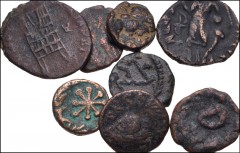 EARLY MEDIEVAL. Vandals. Lot of eight (8) bronzes. Includes: Pseudo-imperial // Anonymous // Thrasamund // Gunthamund (2). Also includes: ROMAN IMPERIAL: Valentinian II // Johannes // Leo I. Fine to N