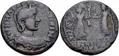 LYDIA, Tripolis. Salonina. Augusta, AD 254-268. Æ (32mm, 15.14 g, 6h). Alliance issue with Laodicea. Diademed and draped bust right / Leto, advancing left with her head right, holding the twins Artemi