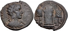 CILICIA, Seleucia ad Calycadnum. Volusian. AD 251-253. Æ (27mm, 6.62 g, 6h). Radiate, draped, and cuirassed bust right / Wreathed and garlanded altar between two vexilla. RPC IX 1334.5 (this coin cite
