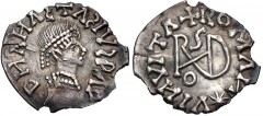 GEPIDS. Uncertain king. 454-552. AR Quarter Siliqua (15mm, 0.67 g, 6h). Imitating a Ravenna mint Quarter Siliqua of Theoderic in the name of Anastasius I. Sirmium mint. Pearl-diademed, draped, and cui