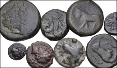 GREEK. Magna Graecia & Sicily. Lot of eight (8) Sicilian bronzes. Includes: Messana // Selinos // Syracuse (5 coins) // Tauromenion. Fine to VF, mostly with patinas. LOT SOLD AS IS, NO RETURNS. Eight 