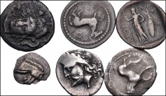 GREEK. Northern Greece. Lot of six (6) Trihemiobol, Oboles, and Hemiobol of Thessaly. Includes: AINIANES. Obol. HGC 4, 40; LARISSA. Obol. HGC 4, 493 var. (horse right). PELINNA. Obol. HGC 4, 270; PHAR