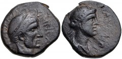 KINGS of COMMAGENE. Antiochos IV Epiphanes, with Iotape. AD 38-72. Æ (20mm, 7.05 g, 12h). Diademed head of Antiochos IV of Commagene right / Diademed and draped bust of Iotape (his wife) right. RPC I 