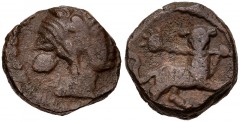 Local coinages of central Italy. Early 1st century BC. Æ (13mm, 3.42 g, 2h). Wreathed head of young Dionysus right / Panther standing right, head facing, holding thrysus in jaws. Stannard & Sinner, “A