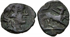 Local coinages of central Italy. Early 1st century BC. Æ (16mm, 2.56 g, 3h). Wreathed head of young Dionysus right / Panther standing right, head facing, holding thrysus in jaws. Stannard & Sinner, “A