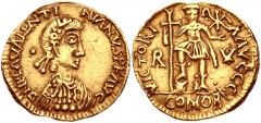 UNCERTAIN GERMANIC TRIBES. Pseudo-Imperial coinage. AV Solidus (21mm, 4.34 g, 6h). In the name of Roman emperor Valentinian III (AD 425-455). D N PLΛ VΛLENTI-NIΛNVS P F ΛVC, diademed, draped, and cuir