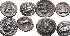 GREEK. Northern Greece. Lot of eight (8) Trihemioboles and Oboles of Larissa. Includes: Trihemioboles: Head of the nymph Larissa facing slightly left, wearing ampyx and necklace / Warrior on horse rea