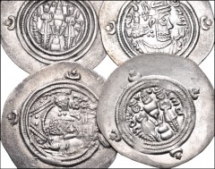 CENTRAL ASIAN. Sasanian & Related. Lot of four (4) AR drachms. All coins: Husrav (Khosrau) II. Includes the following mints and RY dates: ART mint. RY 27 // AY mint. RY 25 // LD mint. RY 29 // KL mint