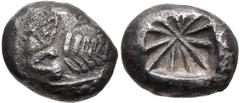 LYCIA, Uncertain. Circa 520-470/60 BC. AR Stater (15mm, 8.71 g). Predynastic period. Head of lion right / Incuse square with lines radiating from center. Falghera Appendix Type D; Reuter 1; Traité I 9