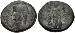LYDIA, Sardis. Germanicus. Caesar, 15 BC-AD 19. Æ (15mm, 3.42 g, 1h). Mnaseas, magistrate. Bare head left / Athena standing left, holding patera, spear, and shield. RPC I 2993. VF, earthen dark-green 