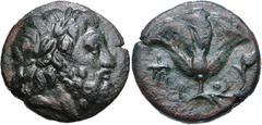 ISLANDS off CARIA, Rhodos. Rhodes. Circa 229-205 BC. Æ Tetrachalkon (18.5mm, 4.87 g, 11h). Laureate head of Zeus right / Rose with bud to right; monogram to left. Ashton 236; Ashton, Bronze, Group 3B,