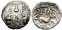 CELTIC, Britain. Atrebates. Verica. 10-43 AD. AR Minim (0.22 gm). Estimate $200 CELTIC, Britain. Atrebates. Verica. 10-43 AD. AR Minim (0.22 gm). CF, intertwined grape vines / VERICA, hippocamp right.